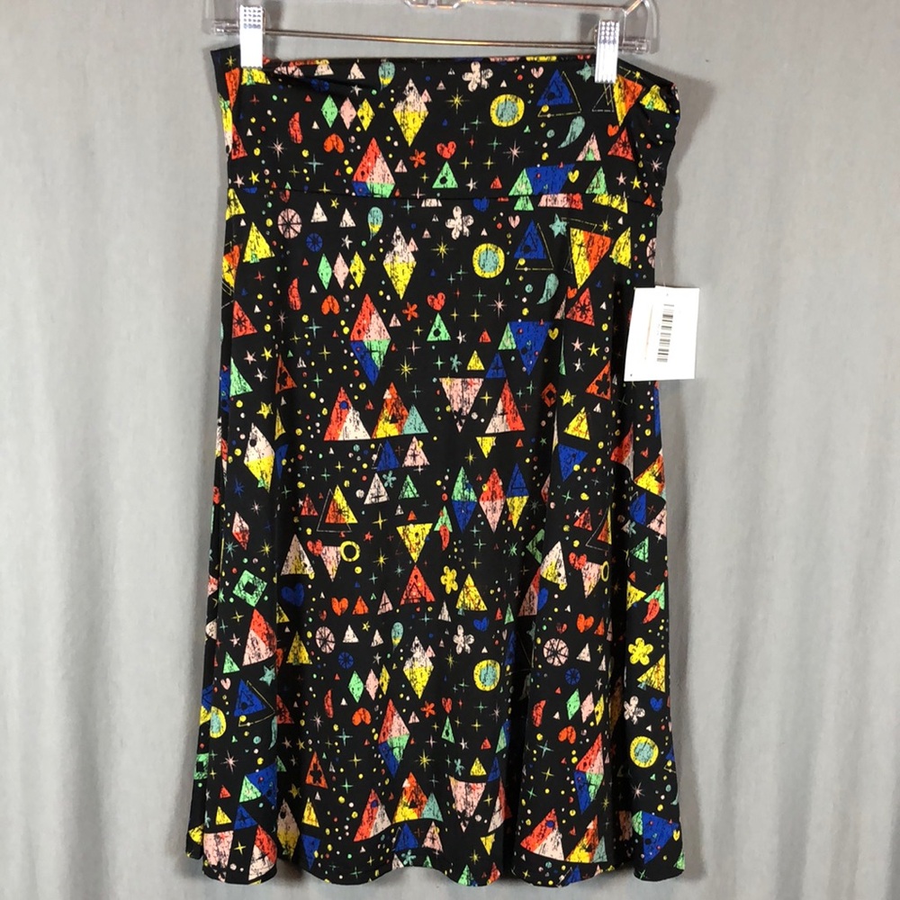 NWT Lularoe Azure Skirt - Flowy Black Geometric - Sz L
